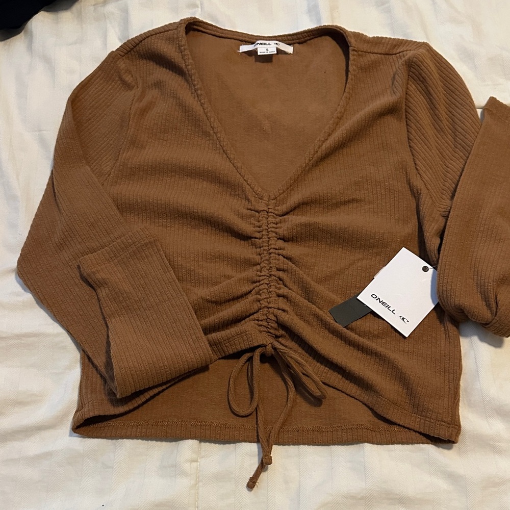 O'Neill Women's long sleeve Tan Ruched Blouse